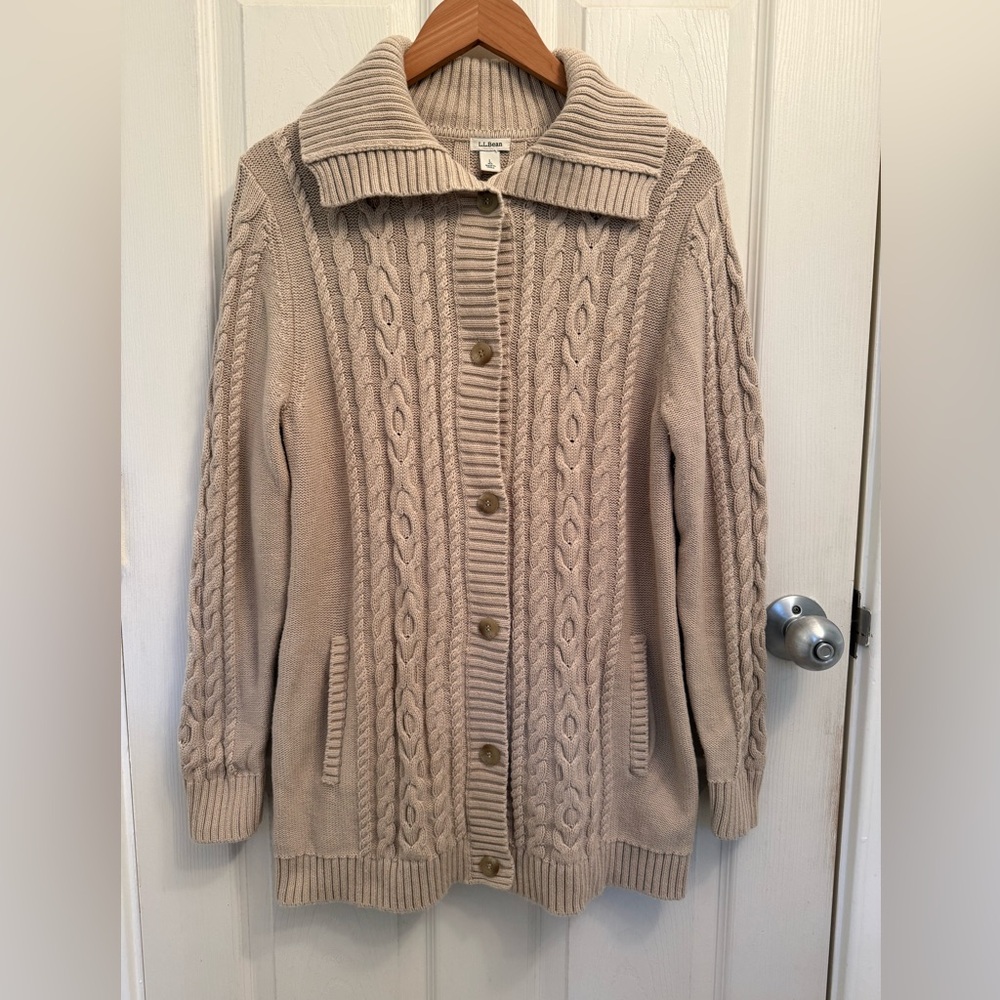 L.L. Bean Button Cable-Knit Button Down Long Card… - image 3